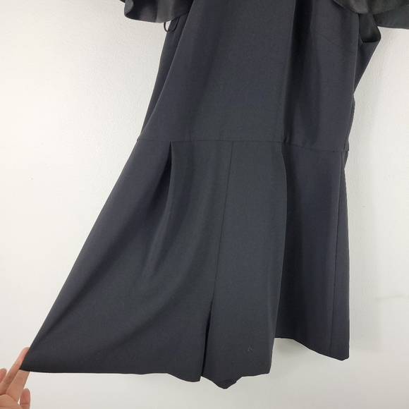 New Alice + Olivia Rosaline High Neck Satin Ruffle Cold Shoulder Pleated Romper - Picture 4 of 14